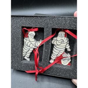 2 Brand New Boxed Set Of Snow Tire Man Christmas Ornaments -16D